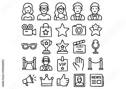 Celebrity Fame Icon Collection
Star and Entertainment Vector Set
 Celebrity Lifestyle Line Icons