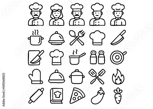 Professional Chef Icon Collection
Culinary Vector Icons Set
 Kitchen and Cooking Line Art Icons