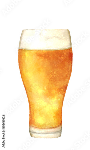 水彩風のグラスに入ったビールのイラスト