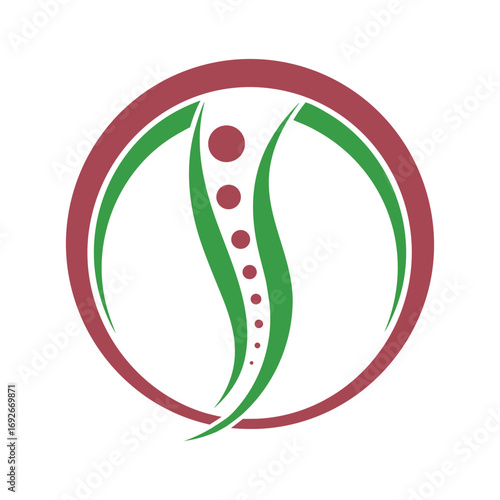 Red and green abstract circular logo with spinal column motif vector
