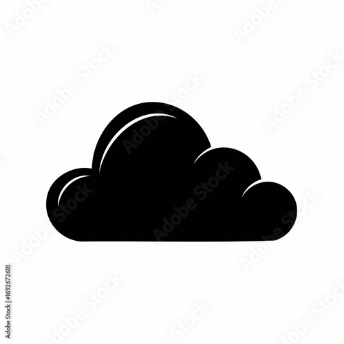 Simple black cloud silhouette with subtle white highlights on a white background