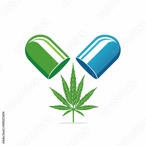 Open Capsule With Green Marijuana Leaf Symbolizing Cannabis Medicine and Health