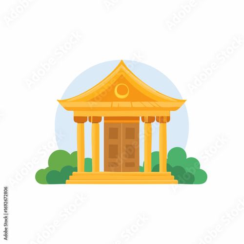 Ornate golden architectural building with pillars and steps for banking government or cultural concepts