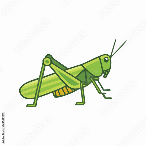 Cute cartoon green grasshopper insect illustration with antennae and striped body