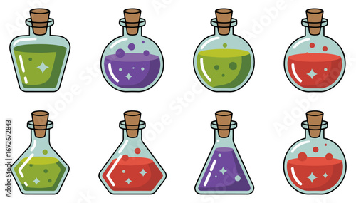 halloween potion bottle icon set