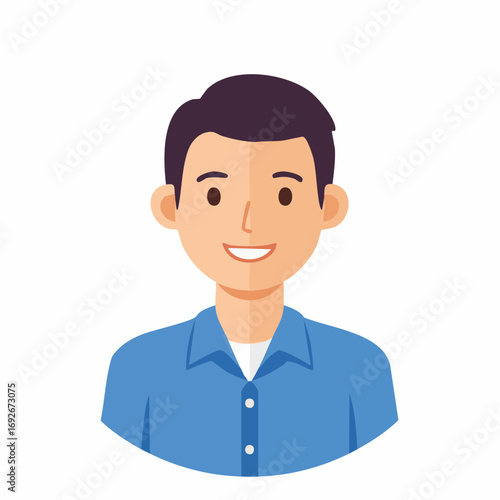 Smiling Man in Blue Shirt Flat Vector Portrait Illustration Art Style