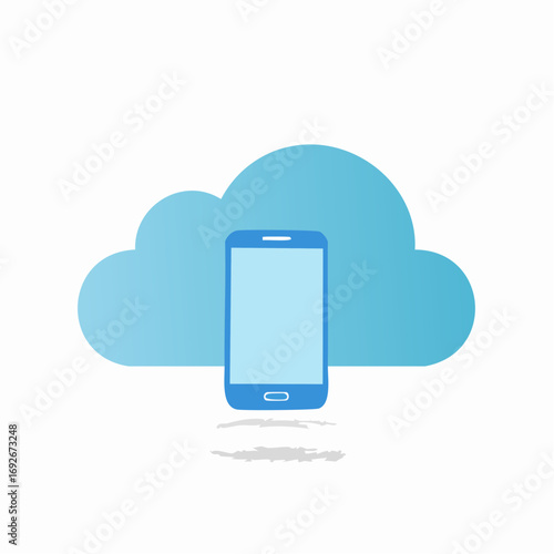 Smartphone with Cloud Computing Concept, Mobile Device and Digital Data Storage, Blue Technology Icon, Graphic Design