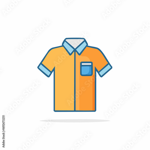 Stylish Short Sleeve Casual Orange Shirt with Collar and Pocket Vector Icon