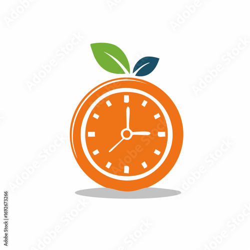 Orange Clock with Green and Blue Leaves Concept Design for Healthy Time