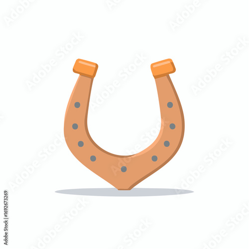 Lucky bronze horseshoe icon. Vector illustration of a good luck charm symbol with shadow.