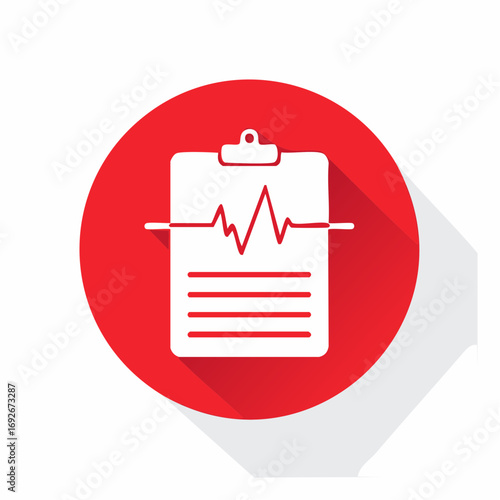Medical Report Icon with Red Circle Modern Heart Rate Illustration Design