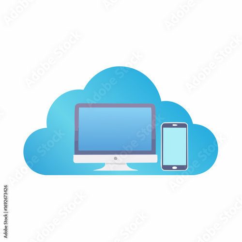 Cloud Computing Concept with Computer and Smartphone - Secure Data and Technology