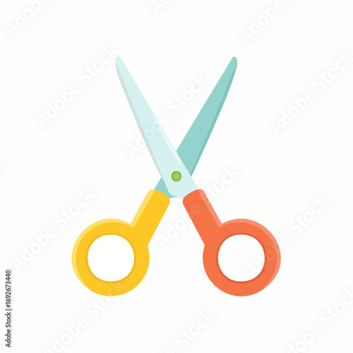 A pair of colorful open scissors. Flat vector icon for creative projects, school, office, and DIY crafts.