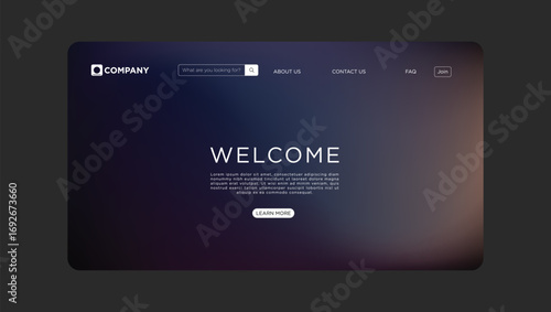 Modern website welcome page design with elegant gradient background and user-friendly interface