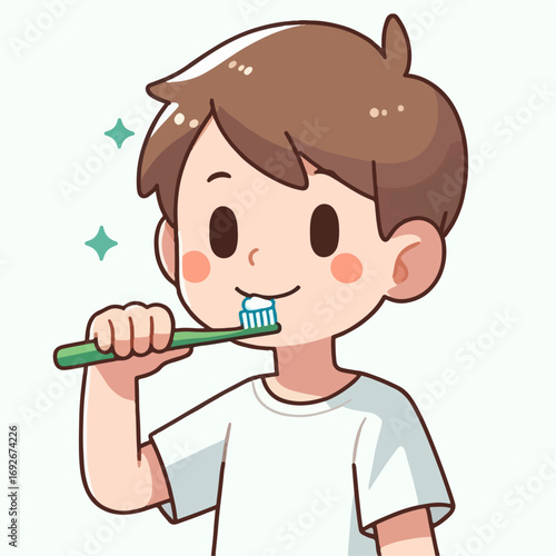 illustration of a boy  brushing his teeth