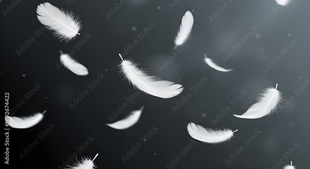 Obraz premium Patrón de plumas de pájaro volador blanco sobre fondo oscuro