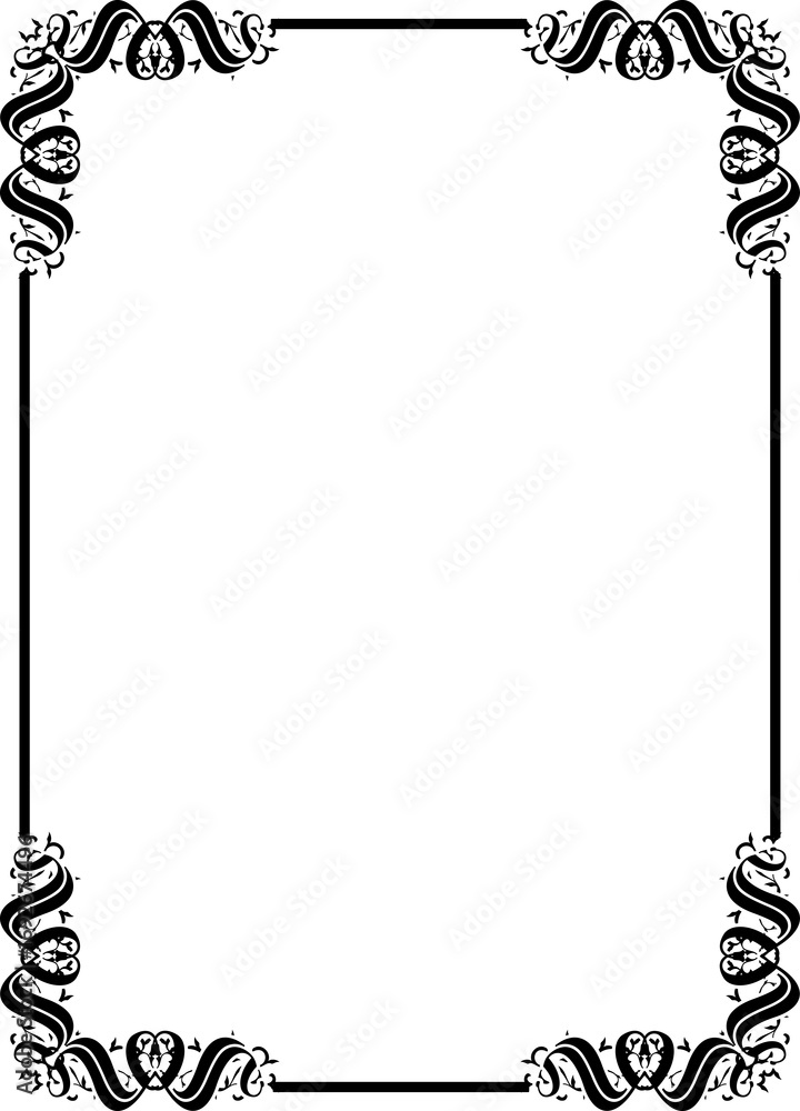 Obraz premium Vintage Ornamental Frame – Elegant Black Vector Border on a transparent background, PNG, 300 DPI