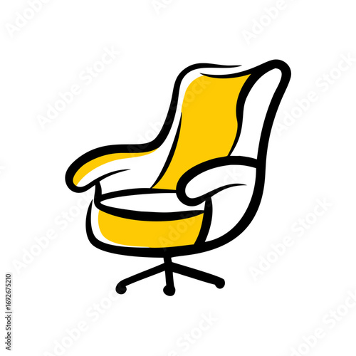 A playful, yellow office chair icon on a swivel base, ideal for websites or blogs about work, office furniture, interior design, or corporate services.


