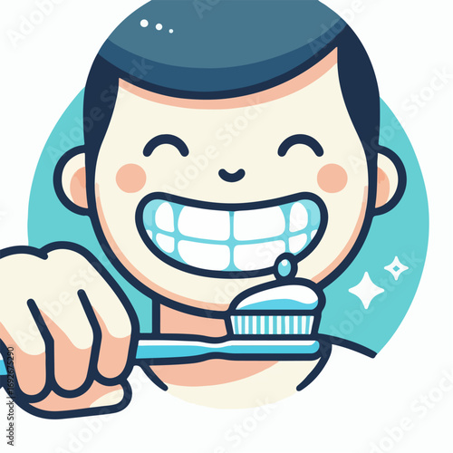 illustration of a boy  brushing his teeth