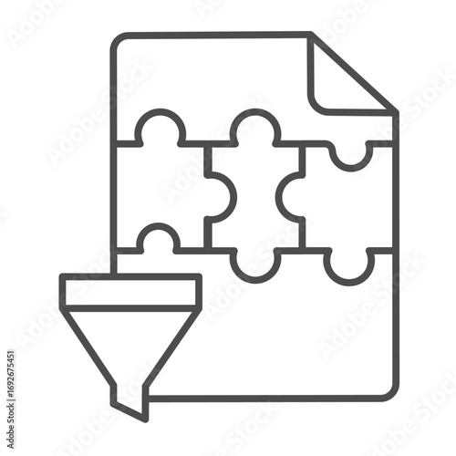 Picked file of puzzle game thin line icon, data hoarding concept. Vector graphics. File of media content with arrange button sign on white background, outline style icon for mobile or web design.