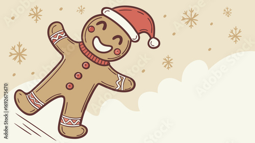 This whimsical cartoon illustration of a gingerbread man making a snow angel is perfect for websites or blogs about Christmas, holiday baking, or winter events and promotions.


