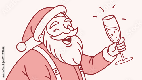 This cheerful cartoon illustration of Santa Claus toasting with champagne is perfect for websites or blogs to announce Christmas or New Year's promotions, events, or greeting cards.

