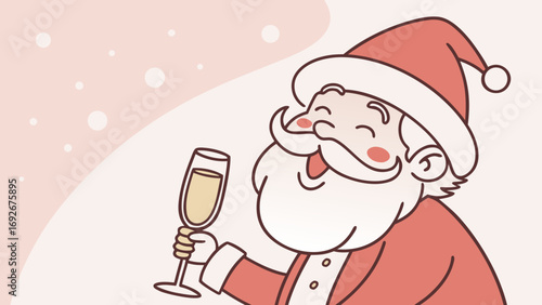 jovial Santa Claus raising a sparkling glass of champagne in a toast, perfect for holiday greetings, Christmas party invitations, festive blogs, and seasonal promotions.