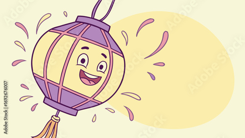 happy, cartoon-style paper lantern surrounded by colorful confetti, perfect for blogs on celebrations, party planning, cultural festivals, children's events, and joyous occasions