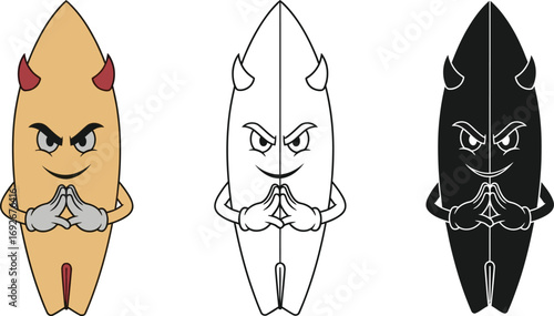 Evil surfboard cartoon character vector illustration design