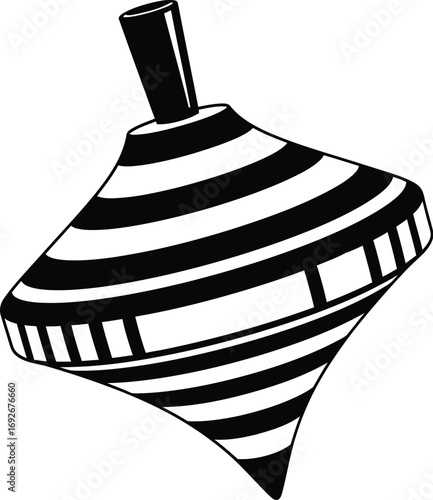 Spinning top toy illustration black and white vector graphic