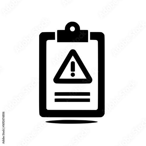 Vector clipboard with small caution symbol for hazard report safety checklist and issue tracking