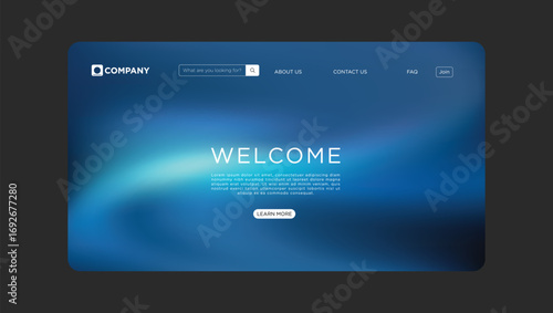 Modern website welcome page design with elegant blue gradient background and easy navigation