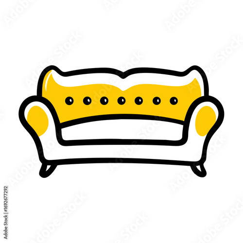 An illustrated icon of a sofa with a bold black outline and yellow accents. This image is suitable for websites and blogs related to interior design, furniture, home decor, or moving services.

