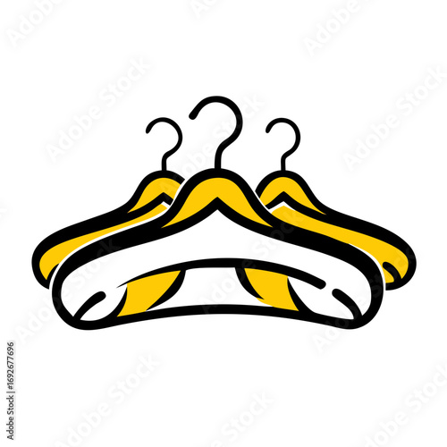 This bold, stylized icon of three hangers is perfect for websites or blogs about fashion, shopping, or clothing stores. The style is an outlined icon.

