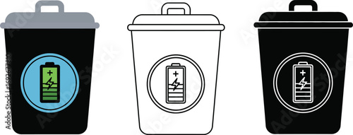 Battery recycling bin icon set vector illustration design