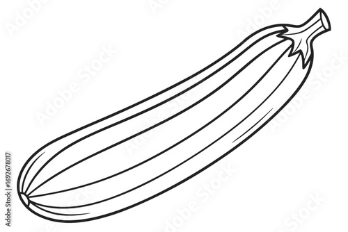 Black and white outline drawing of a zucchini on white background Keywords: zucchini, squash, vegetable