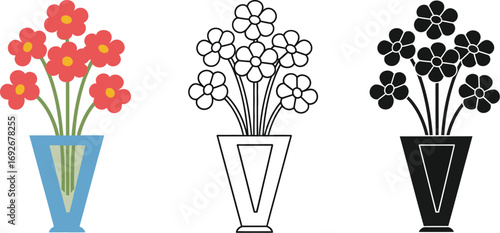 Vector flower bouquet in vase illustration set clip art design