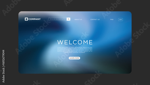 Modern website welcome page design with clean layout and blue gradient background for business