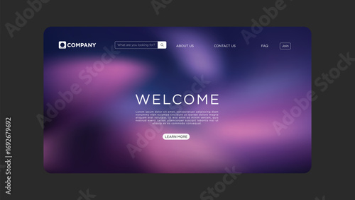Modern website welcome screen with elegant design and welcoming message for users