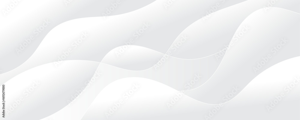 Obraz premium Abstract white luxurious paper waves background. White and light gray gradient texture wave curve lines modern banner design.