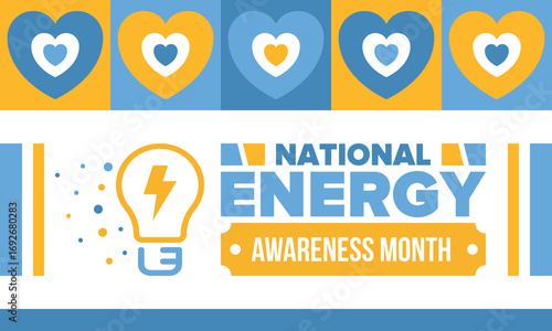 National Energy Awareness Month in October. Optimization and management of energy consumption. The introduction of advanced technology, encourage the use of renewable energy. Energy security. Vector