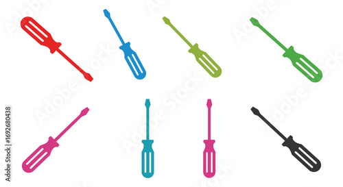 a variety of colorful screwdrivers arranged neatly in rows