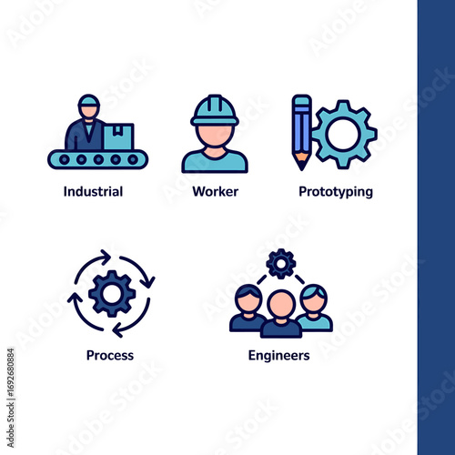 Icons Illustrating Industrial and Engineering Concepts for Visual Communication & Design Projects