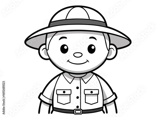 Cartoon explorer boy wearing a safari hat and shirt