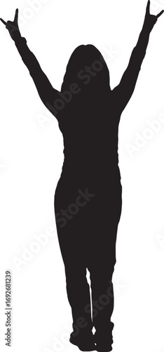 vector,silhouette of  back view of a woman showing the horns sign with fingers