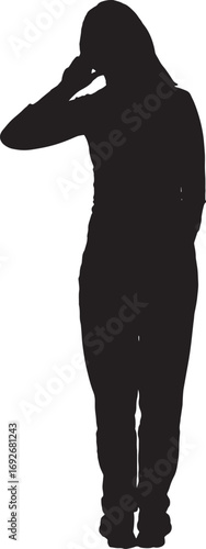 vector,silhouette of woman with hand on ear who is listening