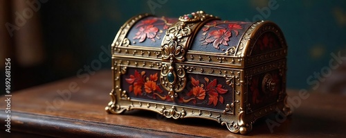 Intricately Carved Antique Jewelry Chest A Romantic Vintage Keepsake Box Perfect for Storing Precious Gems and Trinkets. Ideal for Luxury, Wedding, or Period-themed Projects.