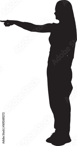 vector,silhouette of side view of a woman pointing finger front