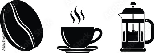 Coffee bean cup french press vector illustration black and white