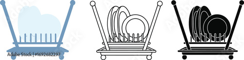 Dish rack vector illustration kitchenware drying dishes icon